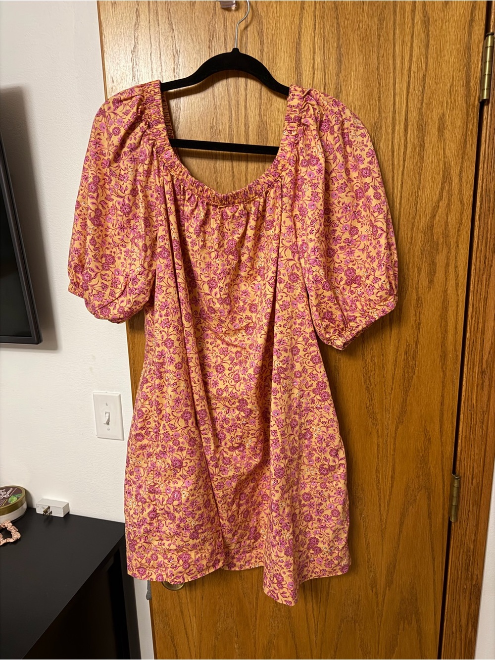 Old Navy Pink and Yellow Floral Puff-Sleeve Mini Dress